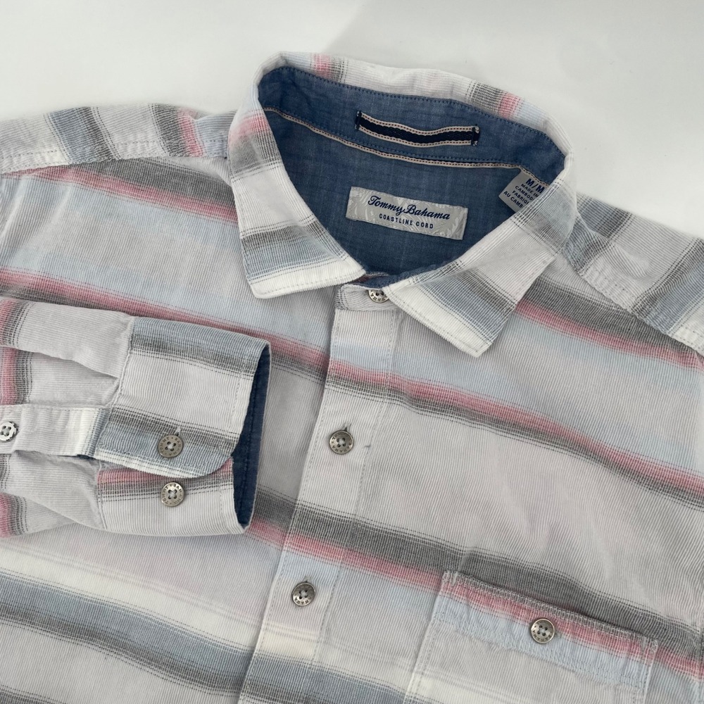 Tommy Bahama Coastline Cord Shirt Mens Medium White Striped Corduroy Button Down